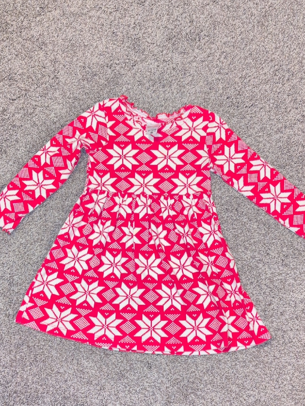 Hanna Andersson Red and White Nordic Snowflake Long-Sleeve Dress 4